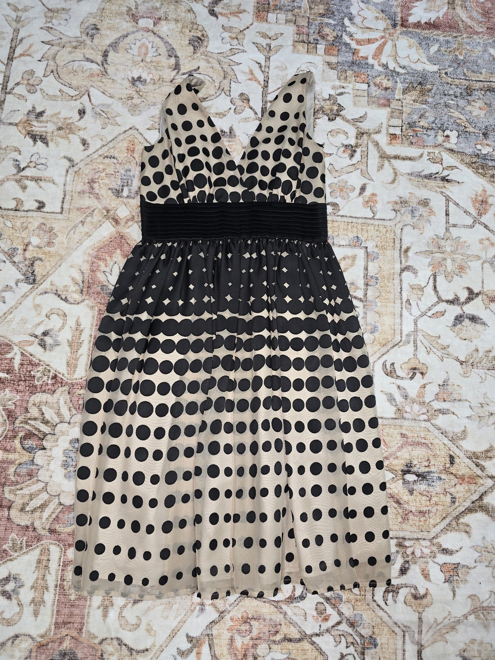 Burlapp By Anthropologie Black Polka Dot Beige A-Line Dress